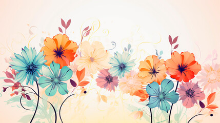 Background with beautiful flowers in red and blue colors.