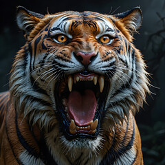 portrait of a tiger in the night