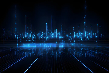 Futuristic Holographic Interface with Blue Grid Lines on Black Background