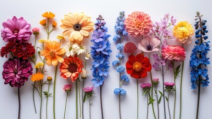 Colorful spring flowers in bloom Neatly arranged and isolated on white background. Great for seasonal marketing or educational materials.