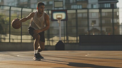 Obraz premium Dribbling through defenders, weaving through challenges, the court is their canvas, and the ball, their brushstroke