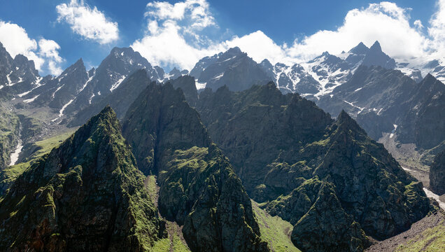 Caucasian mountain landscape on a summer day. The Tsey Gorge. Republic of North Ossetia &mdash; Alania, Alagirsky district, Russia