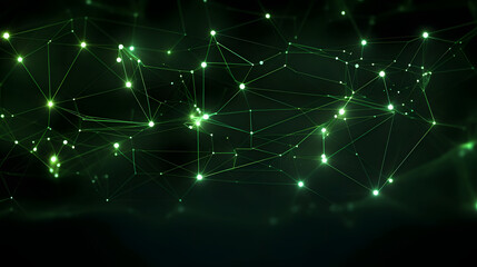 Digital Cybernetic Network with Glowing Green Nodes on Dark Background