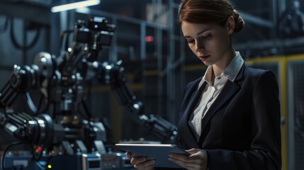 Woman Programming Advanced Robot