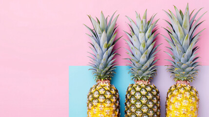 Fresh ripe pineapples on color background