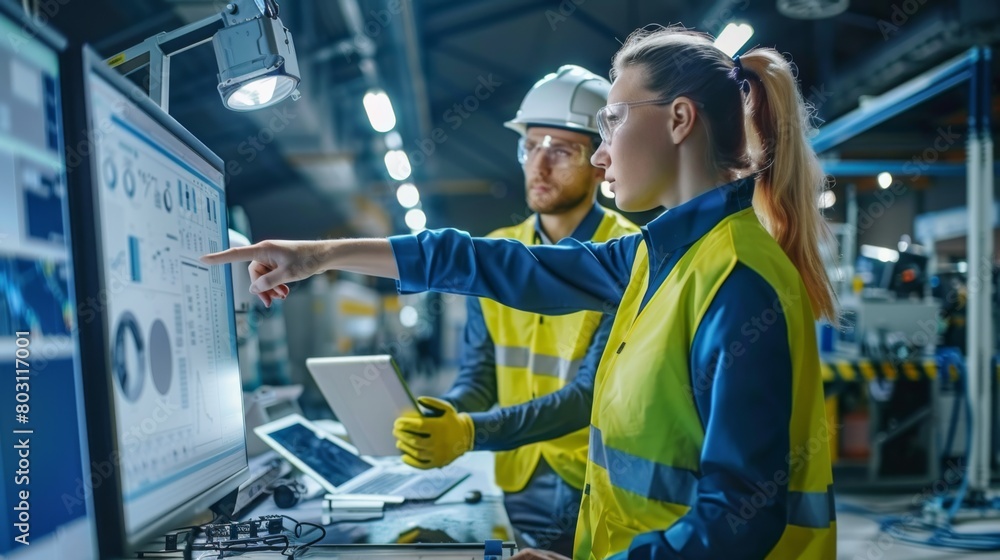 Poster engineers analyzing factory operations