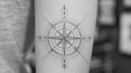 Navigating the Unknown: A Compass Tattoo Masterpiece. Generative AI