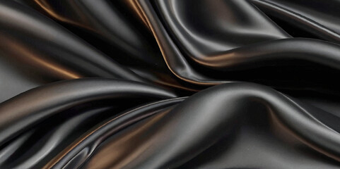 Fototapeta premium Luxurious black smooth silk or satin texture background. Black silk wave and curve background. 