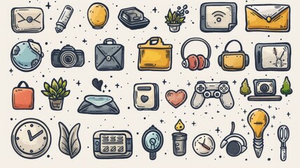 A set of cute hand-drawn icons.