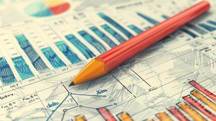 A red pencil on a financial graph.