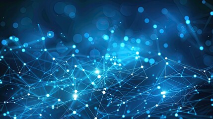 Abstract close-up of blue fiber optic strands with sparkling bokeh and light effects, depicting data transmission.