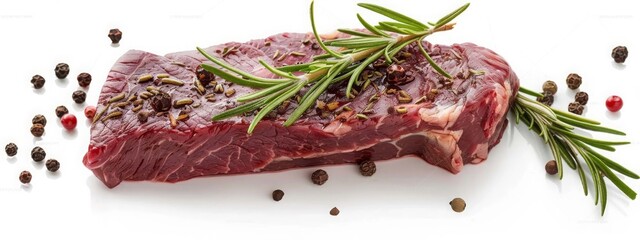 fresh meat steak with rosemary and black pepper on a white table, Generative Ai,