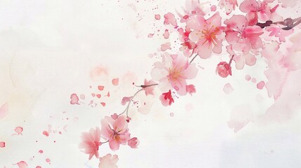 Obraz na płótnie Canvas Cherry sakura blossom watercolor illustration. Frame border empty copy space white background. Spring time new beginnings. 