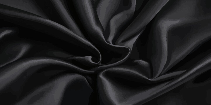 Luxurious black smoth silk or satin texture background. Black silk wave and curve background.