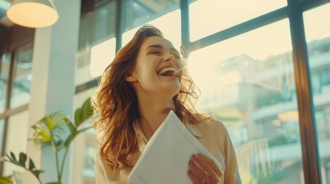 Joyful Woman with Digital Tablet