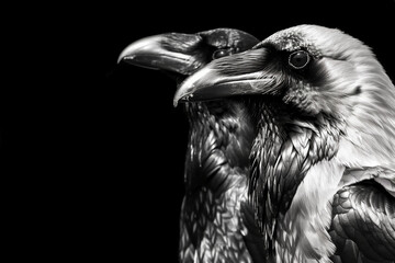 crows in black and white black background gray scale