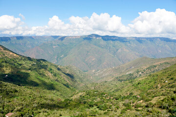 Mountain landscape, valley covered by vegetation in the Santander area of the Colombian Andes.