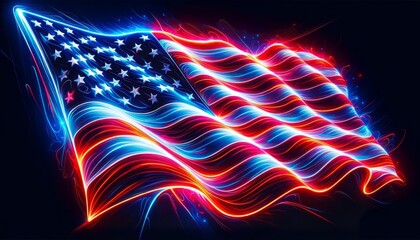 Neon Glow American Flag - Electric Red, White, and Blue