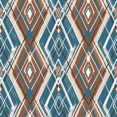 Argyle pattern from brush strokes. Vector diamond background. Seamless pattern