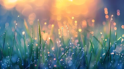 background from a green grass on a lawn with dew drops