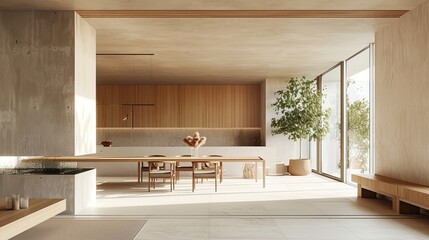 Minimalist Interior Natural Light: A 3D visualization highlighting a minimalist interior flooded with natural light