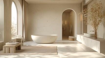 Minimalist Interior Neutral Colors: A 3D visualization showcasing a minimalist interior