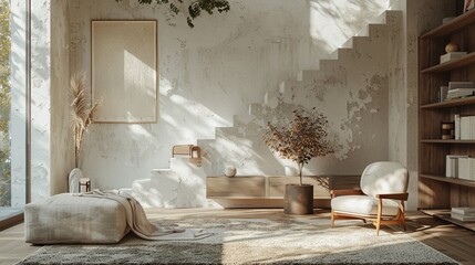 Minimalist Interior Simple Furnishings: A 3D visualization featuring a minimalist interior with simple furnishing