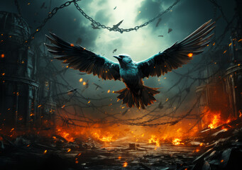 Free Spirit Soars Like Birds, Broken Shackles - Uplifting Concept of Liberation and Empowerment Against Constraints