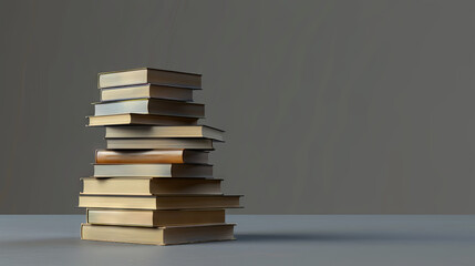 Stack of vintage library books for learning on isolated background