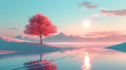 Minimalist Nature Natural Beauty: A 3D illustration showcasing the natural beauty of minimalist landscapes