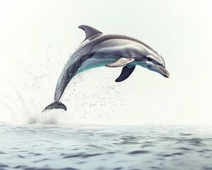 Fototapeta premium A dolphin leaps gracefully out of the water in a dazzling display of agility and beauty.