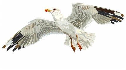 Obraz premium A seagull is flying with its wings spread wide.
