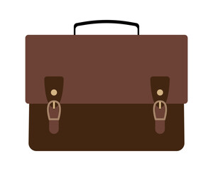 Brown leather briefcase with handle and locks. Men's business briefcase for documents. Isolated vector illustration