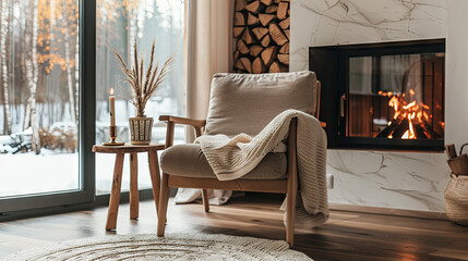 A relaxation area featuring large panoramic windows that offer breathtaking views of the mountain
