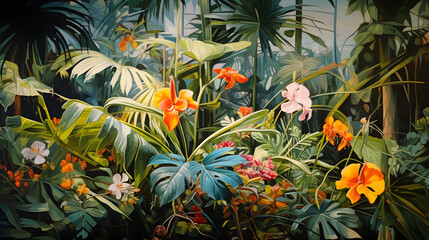 Fototapeta premium Digital textile print pattern plants and flowers abstract graphic poster background