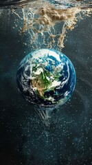 Saving water and world environmental protection concept. Eearth, globe, ecology, nature, planet concepts created by ai