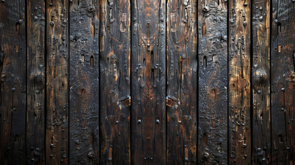 Fototapeta premium Dramatic depiction of aged wood panels, rich with textural stories and highlighted by touches of amber.
