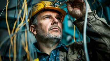 Obraz premium A Focused Electrician at Work