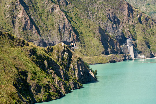 Reservoir of the Zaramagskaya hydroelectric power station in the Kassar Gorge. North Ossetia Alania. Russia