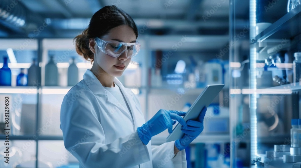 Poster scientist using tablet in lab