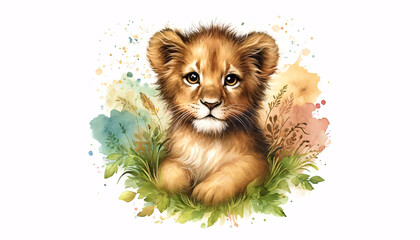 a young lion painted in a watercolor style