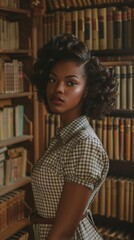 fashion black woman portrait in library