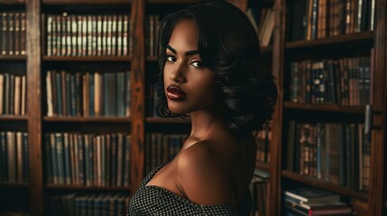 fashion black woman portrait in library