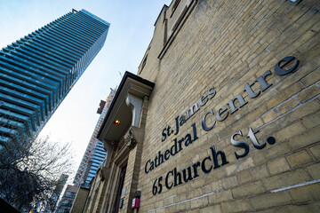 Fototapeta premium St. James Cathedral Centre on Church Street. Toronto, Canada - April 29, 2024.