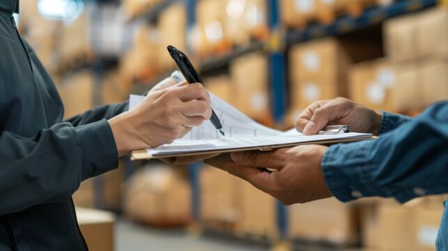 Signing a Delivery Form at Warehouse