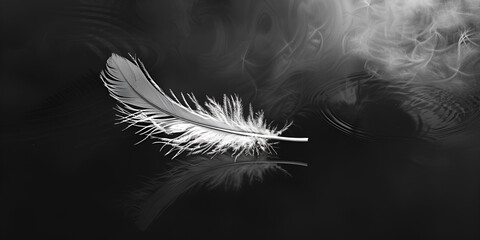 White feather isolated on black background White feather floating on black