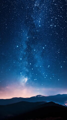 Naklejka premium A tranquil dusk sky with countless stars above a majestic mountain range. Background. Generative AI
