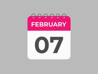 February 7 calendar reminder. 7 February daily calendar icon template. Calendar 7 February icon Design template. Vector illustration
