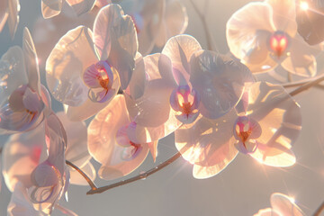 A close up of a bunch of white flowers with pink centers - obrazy, fototapety, plakaty