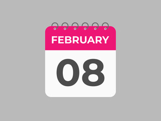 February 8 calendar reminder. 8 February daily calendar icon template. Calendar 8 February icon Design template. Vector illustration
